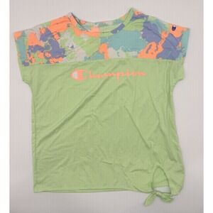 Champion Lime Green Splatter Paint Athletic‎ T-shirt - Girls Size 10/12